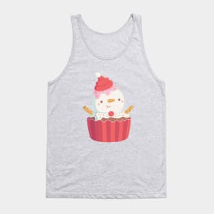 Cute Snowman with Santa Hat Cupcake Tank Top